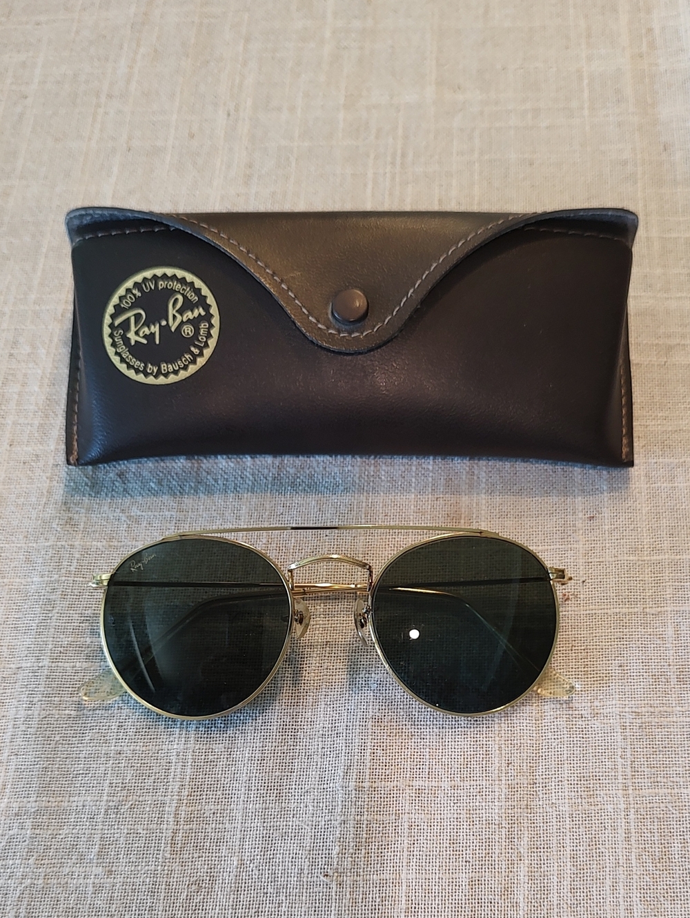 VINTAGE B&L RAY-BAN W1345 ARISTA G15 CRYSTAL ROUND AVIATOR SUNGLASSES W/CASE